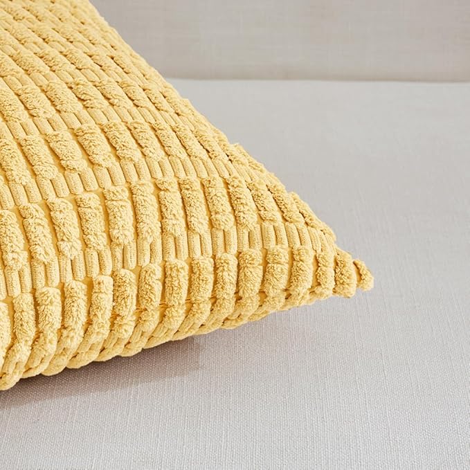 Fancy Homi 2 Packs Yellow Lumbar Decorative Throw Pillow Covers 12x20 Inch for Living Room Couch Bed Sofa, Rustic Farmhouse Boho Home Decor, Soft Striped Corduroy Rectangle Cushion Case 30x50 cm