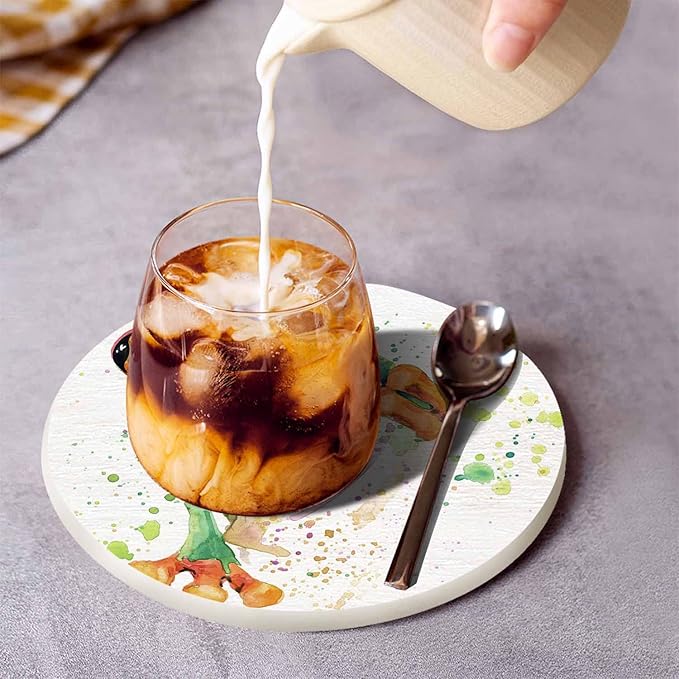 Cute Frog Coasters for Coffee Table Watercolor Funny Wild Animal Splash Stain Smile Pet Sketch Classic Housewarming Presents for Women Men Home Decor Office Kitchen Living Room 2 Pcs