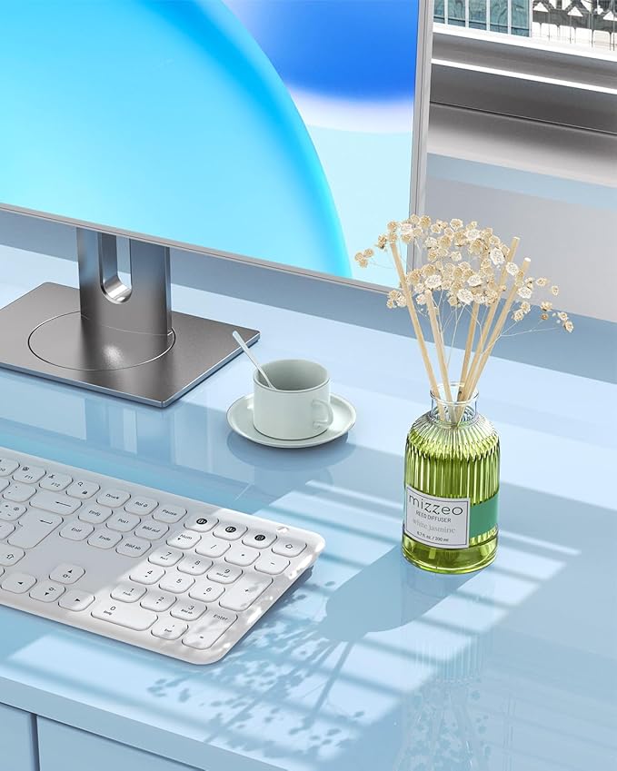 MIZZEO Reed Diffuser Set, White Jasmine 6.76 fl oz Highly Scented Room Diffuser Home Fragrance Essential Oil Reed Flower Diffuser, House Bedroom Office Decor & Gifts