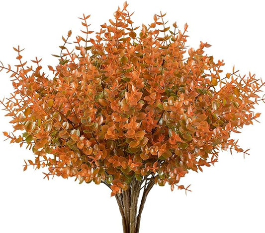6PCS Artificial Eucalyptus Plants,Fake Boxwood Shrubs UV Resistant No Fade Faux Plastic Greenery for Wedding Bridal Bouquet Indoor Outdoor Home Garden Kitchen Office Table Vase(Fall)