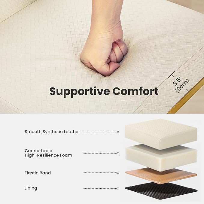 PHI VILLA White and Gold Bar Stools Set of 3, Faux Leather Counter Height Chairs, Kitchen Stools for Island, 24 Inch Barstools with Back