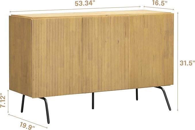 NTC Veil Modern Sideboard with 3 Doors, Buffet Cabinet with Vertical Groove Design and Metal Legs, Storage Cabinet for Living Room, and Hallway, Effortless Assembly, Sand