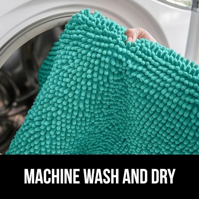 GORILLA GRIP Plush Absorbent Shaggy Chenille Bath Rug Mat for Square Toilet Base with Rubber Backing, Machine Washable Rugs, Soft Microfiber Contour Mats for Toilets, Bathroom Decor, Turquoise