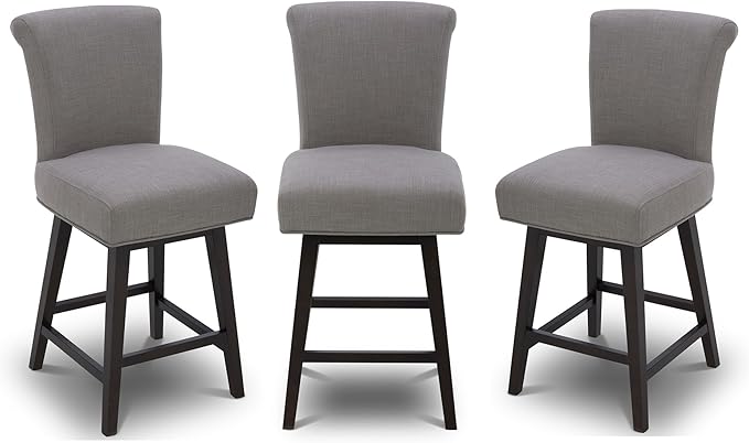 CHITA 26 Inch Counter Height Swivel Bar Stools Set of 3, FSC Certified Modern Fabric Swivel Barstool Chair with Back, Flint Grey