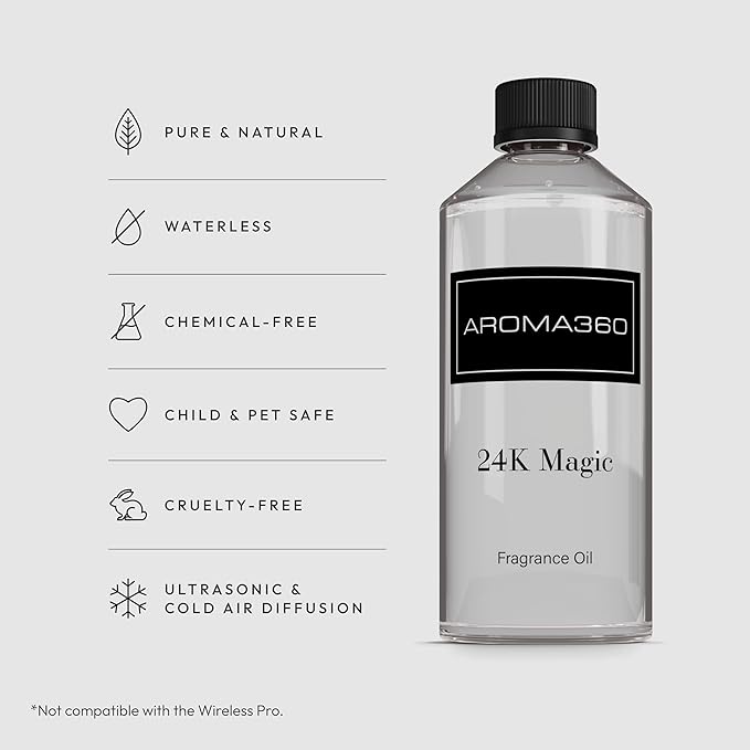 Aroma360-24K Magic Fragrance Oil Blend - 500ML | Hotel Inspired Luxury Essential Oil Diffuser | Aromatherapy Scent Diffuser Oil | Citrus Beginning of Bergamot, Lemongrass with Notes of Jasmine