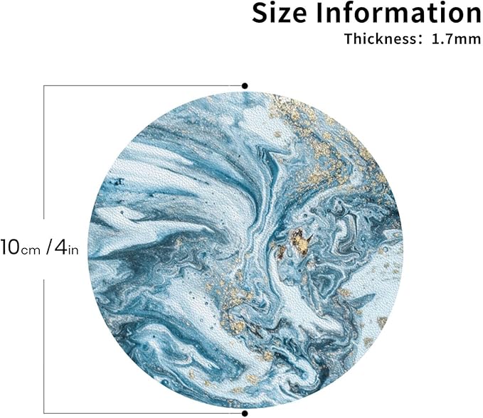 Ocean Gold Sky Blue Marble Coasters Set of 6 Coasters for Drinks Absorbent Double-Sided Leather PVC Coaster for Tabletop Protection Coffee Table Decor Ideal for Home Decor House Warming Gifts