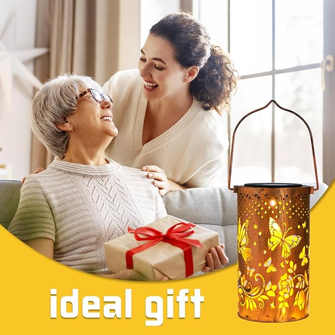 Christmas Gifts for Women, 2 Pack Butterfly Birthday Gifts for Women Mom Grandma Solar Lanterns Outdoor Waterproof Garden Decor Hanging LED Decorative Light for Patio Yard Lawn Gardening Gifts