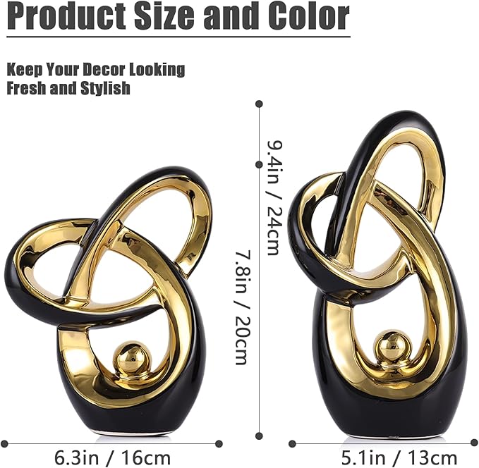 Black Gold Modern Abstract Art Home Decor Accent,Statues Coffee Table Decor for Living Room,Table Centerpieces for Dining Room,Ceramic Sculptures and Gold Knick Knacks for TV Stand Decor (Black Gold)