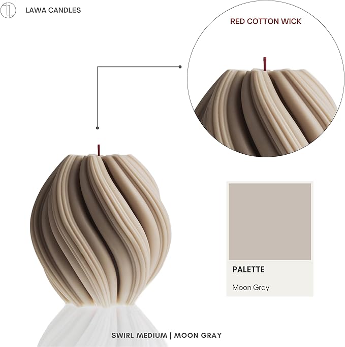 LAWA Swirl Candle - Large Beautiful Handmade Pillar Scented Soy Wax Twirl Elegant Bubble Aesthetic Candle Housewarming Gift Home Room Shelf Decor Idea Spiral Moon Gray (Medium)
