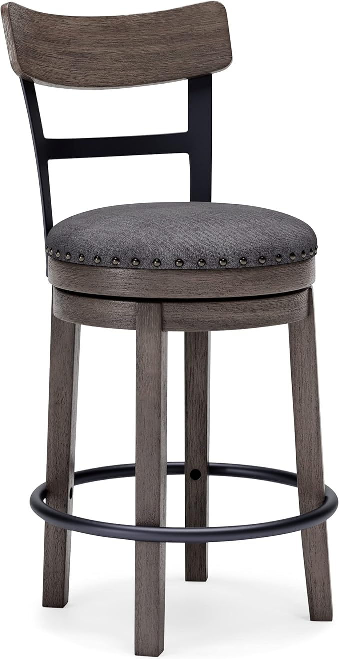 Signature Design by Ashley Caitbrook 24" Farmhouse Counter Height Upholstered Swivel Barstool, Gray