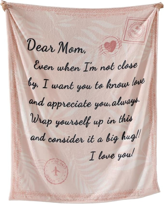 Geniospin Throw Blanket for Mom Birthday Gifts from Daughter Son, Dear Mom Blanket for Christmas, Super Soft Flannel Throw Blanket for Couch Bed Sofa, Warm and Cozy