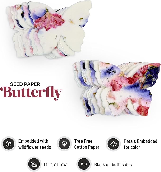 50 pcs Small Seed Paper – Pink and Purple Plantable Wildflower Butterfly for Bridal Shower, Wedding Gift, Birthday, Mother's Day & Other Milestone Celebrations