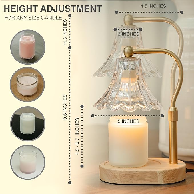 Candle Warmer Lamp with Timer Dimmer, Adjustable Height, Vintage Candle Melter, Modern Home Decor Gift, Birthday Gifts for Women Mom,House Warming Gifts Home Decor, Scented Wax Jar Candles