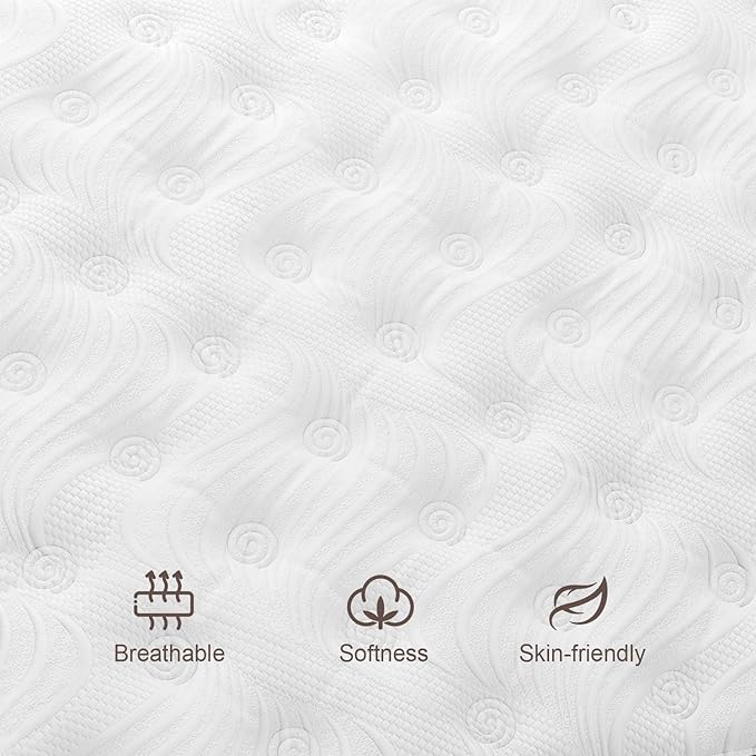 12 Inch Queen Mattress Black with Gel Memory Foam and Individually Pocket Innerspring Euro Top Mattresses Medium Firm for Motion Isolation, Edge Support Black & White