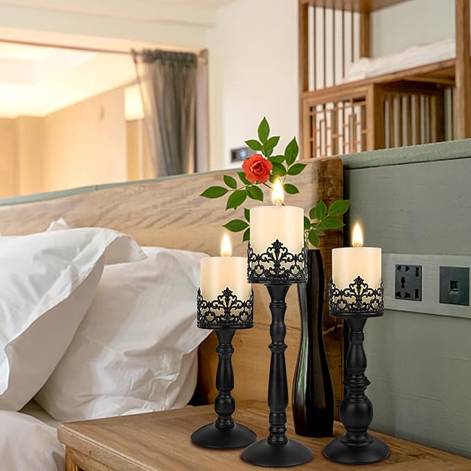 Black Vintage Candle Holder for Table Centerpiece Gothic Candle Stand Set