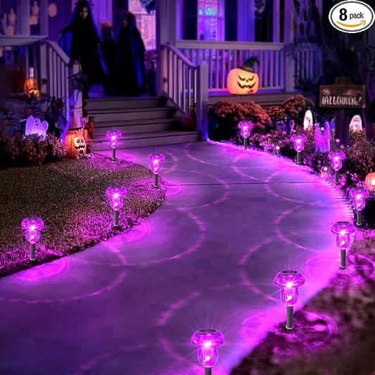 Solar Lights Outdoor, 8 Pack Mushroom Lights Outside Waterproof, Solar Powered LED Lighting for Garden, Yard, Landscape, Path, Pathway, Lawn, Walkway, Driveway, Backyard Halloween Decor (Purple)