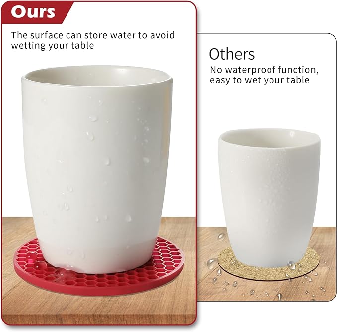 Silicone Coaster Set of 16 with Holder, Drinks Coasters, Suitable for Hot or Cold Cups, Anti-Slip, Non-Stick, Anti-Overflow Tabletop Protection and Decor (Wine Red, 16 Pcs)