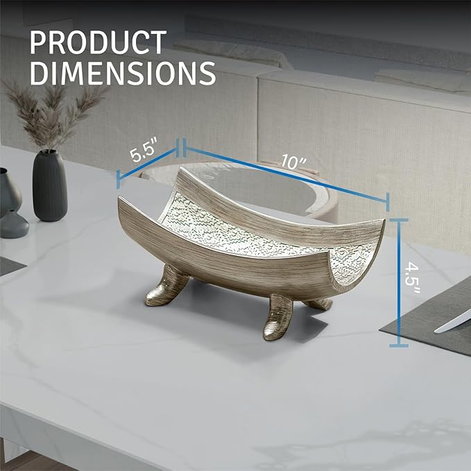 Creative Scents Dublin Silver Centerpiece Bowl With 3 Matching Orbs – Coffee Table Decor with Sphere Balls for Living Room Dining Room Table - Decorations for Home Decor - Mantle House Decor