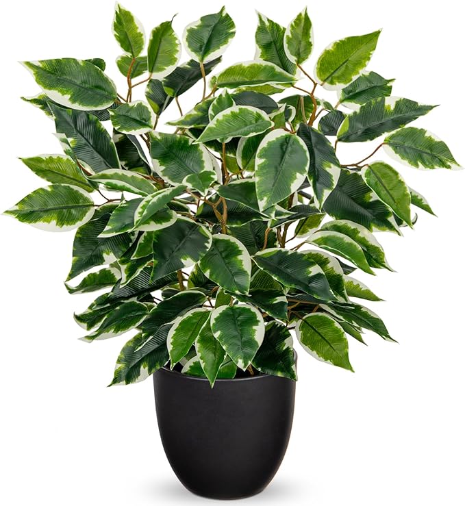 Fake Plant 15.7” Artificial Plants Indoor Small Ficus Potted Plants Silk Plants Faux Topiary Plant for Home Bathroom Bedroom Dining Room Kitchen Window Shelf Desk Centerpieces Tabletop Decor