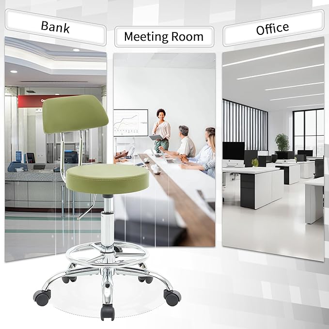 Drafting Chair (Work Stool with Back)(Swivel Shop Stool 19.5"-26.6") Adjustable Height and Footrest Ergonomic Office Chair (Green)