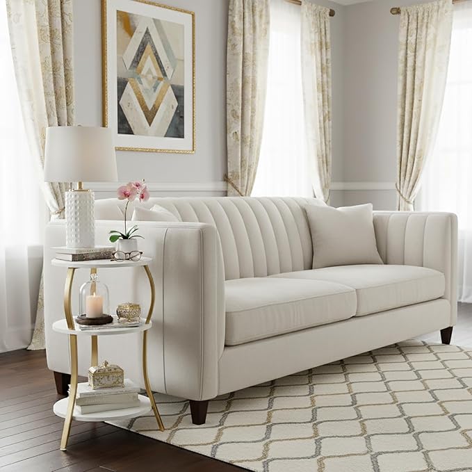 Vintage Small Round Side Table, 3-Tier Slim Waist Circular End Table with Storage Shelf, Compact Tea Sofa Table, Round Corner Coffee Table Nightstand for Living Room Bedroom Small Spaces,White+ Gold