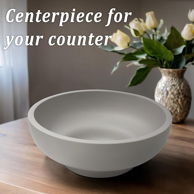 Large Decorative Bowl, Fruit Bowl for Kitchen Counter, Modern Resin Bowl for Home Decor, Key Holder for Entry Table, Grey