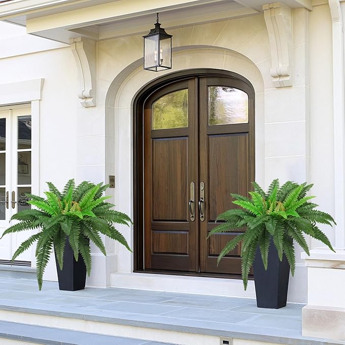 40" Artificial Boston Ferns Bush Plants, Set of 2, Large Faux Ferns Hanging Decor with 53 Fronds, Fake Vines Indoor Or Outdoors Planter for Home and Office Decor
