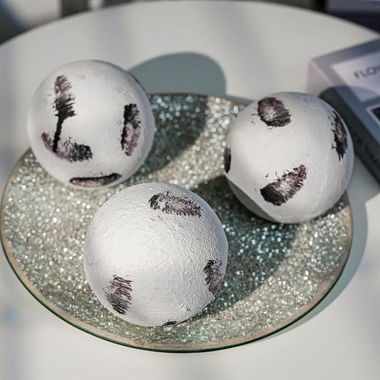 Decorative Balls for Centerpiece, Set of 3, 4 inch, Feather Pattern, Coffee Table Decor