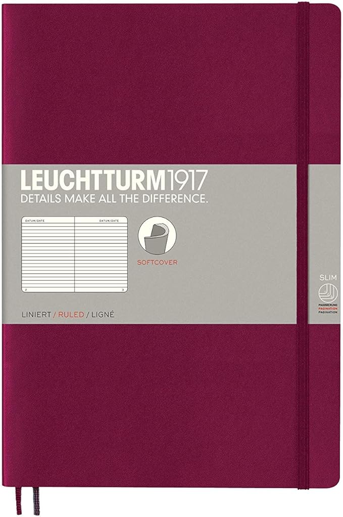 LEUCHTTURM1917 - Notebook Softcover Composition B5-123 Numbered Pages for Writing and Journaling (Ruled, Port Red)