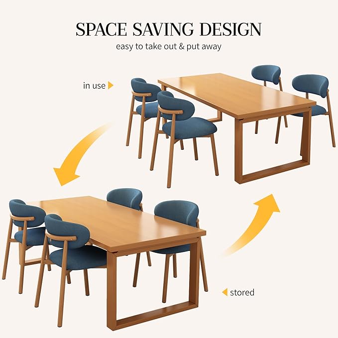 Kitchen Dining Chairs Set of 4 Modern Soft Linen Farmhouse Dining Room Chair with Metal Legs, Blue/Original