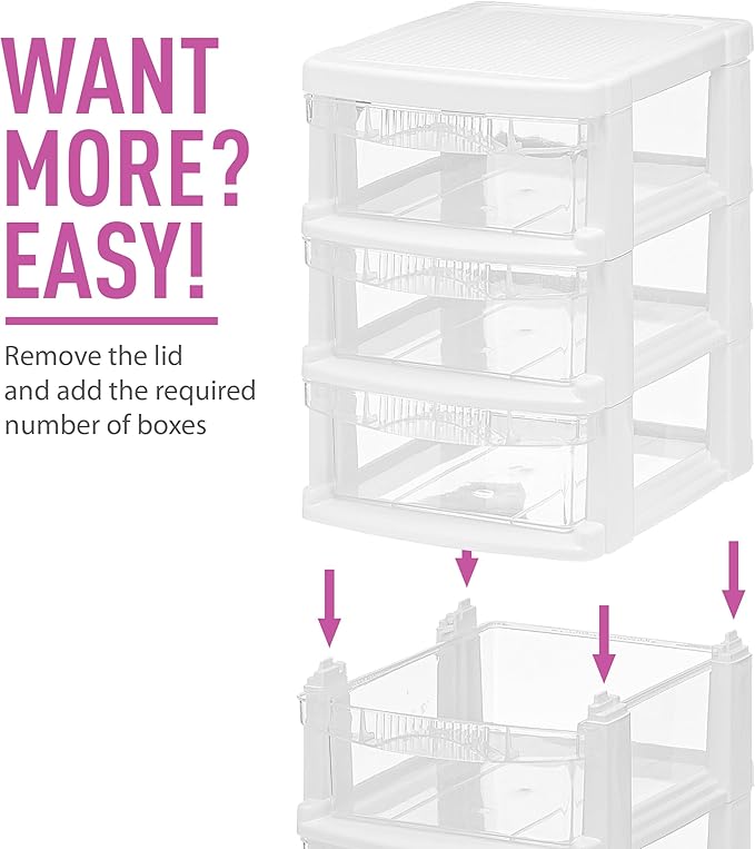 Mini Plastic Stacking Desk Top 4-Drawer Storage Organizer, for Makep Vanity Nail Polish Bathroom Stationery Art Craft Supplies Kitchen Office Garage and Small Organization, Small, White