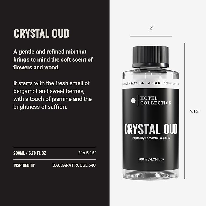 Hotel Collection Diffuser Oil - Crystal Oud - Aromatherapy Essential Fragrance Oil - Bergamot, Sweet Berries, Jasmine & Saffron - 200ML 6.7 Fl oz