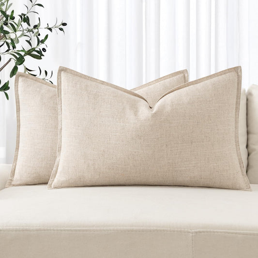 MIULEE Decorative Linen Lumbar Pillow Covers 12x24 Inch Natural Beige Boho FarmhouseNeutral Couch Throw Pillows for Bed Pack of 2 Accent Modern Pillowcase Sofa Livingroom Home Decor
