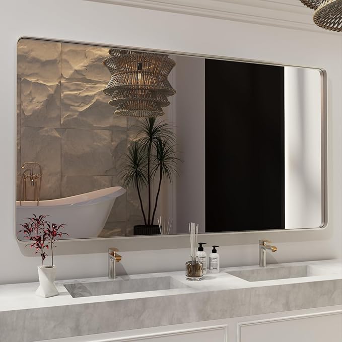ISKM Large Silver Wall Mirror, 72 x 40 Inch Metal Silver Frame Mirror for Bathroom in Premium Stainless Steel for Living RoomBedroomEntryway (Horizontal/Vertical)