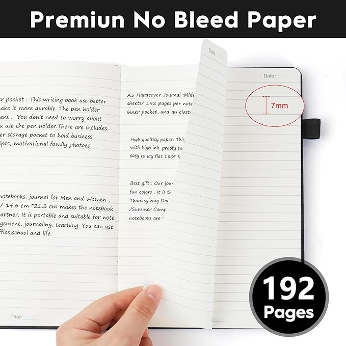 A5 Lined Journal Notebooks for Work, 192 Pages, Medium 5.7 x 8.3inch, College Ruled, Vegan Leather Hardcover Journals for Women Men,8 Pack