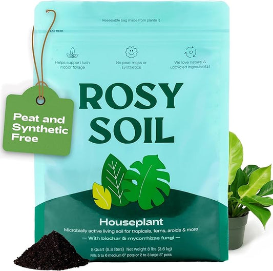 Rosy Soil Indoor Potting Soil for House Plants - Organic Potting Soil Mix for Indoor Plants - Enriched w/Root-Boosting Biochar for Foliage Plants, Flowers, Herbs - Peat Free, Less Prone to Gnats - 8qt