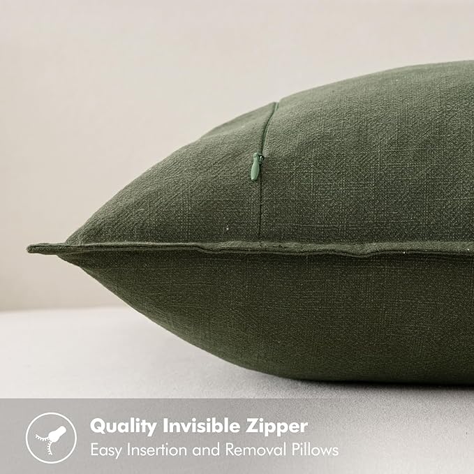 MIULEE Decorative Linen Lumbar Pillow Covers 12x20 Inch Dark Olive Green Boho Farmhouse Neutral Christmas Couch Throw Pillows for Bed Pack of 2 Accent Modern Pillowcase Sofa Livingroom Home Decor