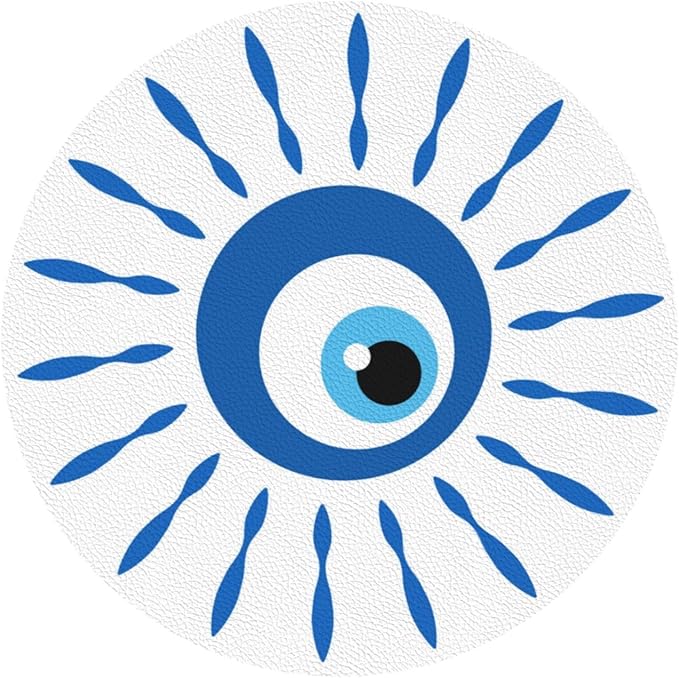 Greek Evil Eye Devil Eyes Coasters Set of 6 Coasters for Drinks Absorbent Double-Sided Leather PVC Coaster for Tabletop Protection Coffee Table Decor Ideal for Home Decor House Warming Gifts