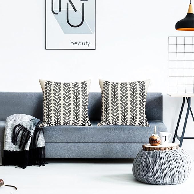 Decorative Throw Pillow Covers Set of 2 Black Pillow Covers 16x16 Inch Throw Pillow Cover Linen Pillowcase Modern Boho Farmhouse Outdoor Pillow Covers for Couch Sofa Bed Living Room