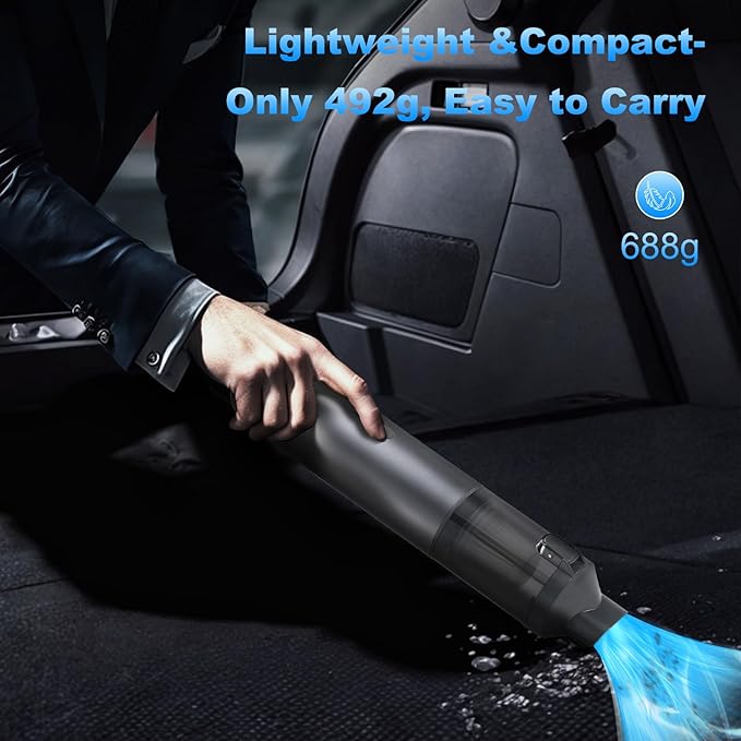 Mini Car Vacuum Cleaner, USB Charging, 4-in-1 Portable Handheld Cordless Vacuum Cleaner, 16,000pa Suction, 2 Suction Modes for Car, Home and Pet Hair