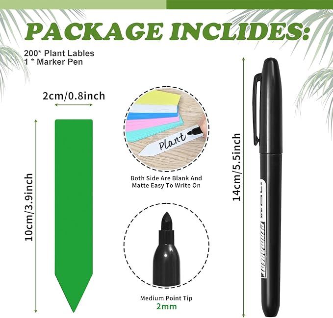 Plant Labels 200 Pcs Yuanling for Seeding Plastic Waterproof Plant Name Tags Garden Labels Marker Garden Pots Stakes for Outdoor Potted Plants Belt Permanent Marking Pen (Green)