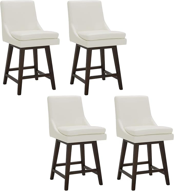 CHITA Counter Height Swivel Bar Stools Set of 4, FSC Certified Upholstered Faux Leather Barstool Chairs with Back, 26.8" H Seat Height, PU Leather in Pure White