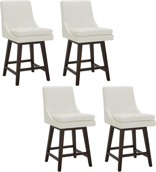 CHITA Counter Height Swivel Bar Stools Set of 4, FSC Certified Upholstered Faux Leather Barstool Chairs with Back, 26.8" H Seat Height, PU Leather in Pure White