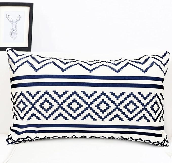 Decorative Throw Pillow Covers Set of 2 Blue Boho Pillow Covers 12x20 Inch Throw Pillow Cover Linen Pillowcase Modern Farmhouse Outdoor Pillow Covers for Couch Sofa Bed Living Room