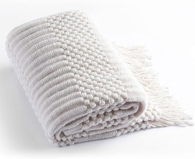 Blagic Knitted Throw Blanket for Couch Soft Farmhouse Boho Throw Blanket with Tassels Home Decorative Lightweight Throw Blankets,White Throws for Bed/Chair/Sofa, Pineapple Textured,60" W x 80" L