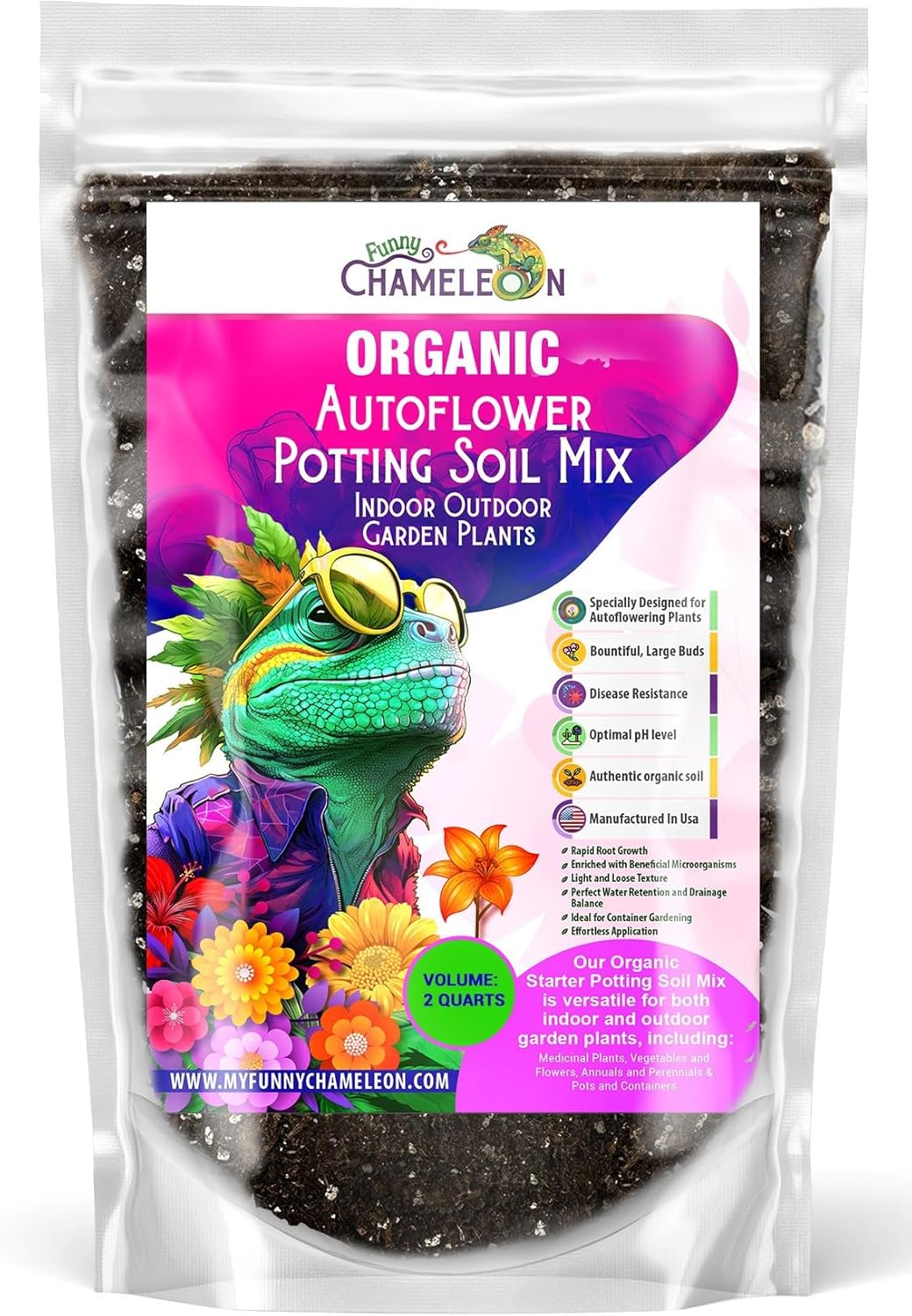 Organic Autoflower Potting Soil Mix – Ready-to-Use Living Soil, No Fertilizers Needed – Balanced Nutrients, Light Texture, Excellent Drainage, Boosts Germination & Root Growth (2 QUARTS)