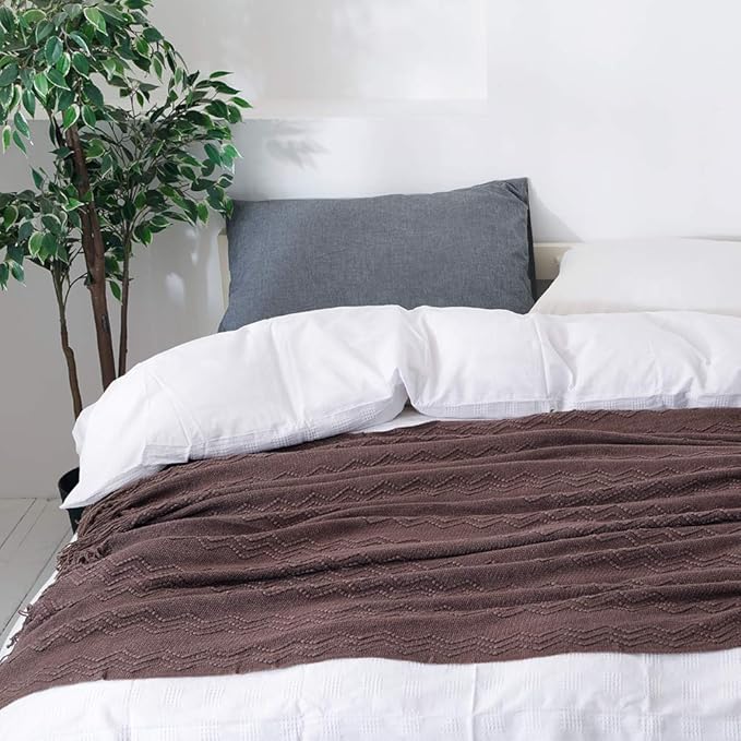 BOURINA Brown Throw Blanket 60x80 Inches Throw Textured Solid Soft Sofa Throw Couch Knitted Decorative Blanket
