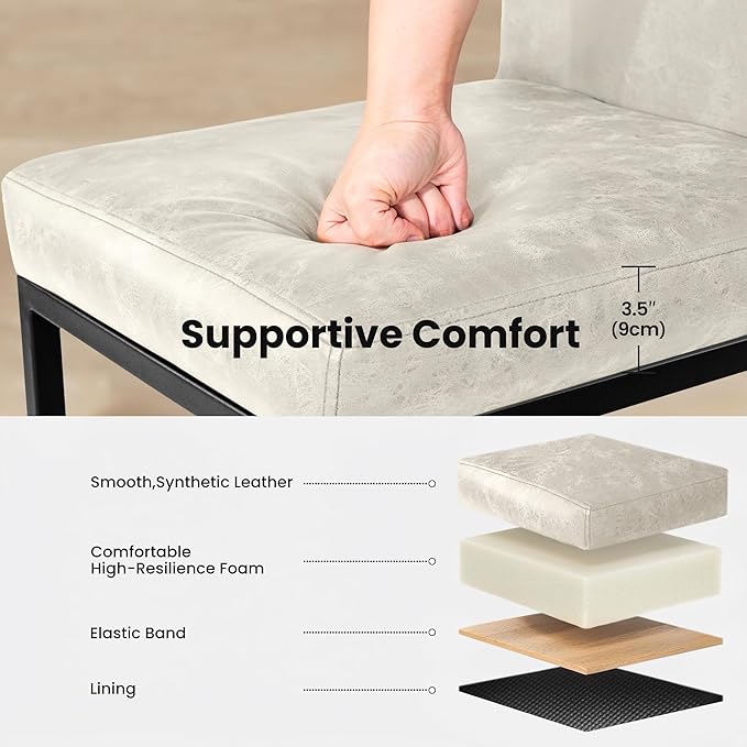 PHI VILLA Leather Bar Stools Set of 3, Modern Counter Height Bar Stool Kitchen Counter Chairs, 24 Inch Barstools with Back