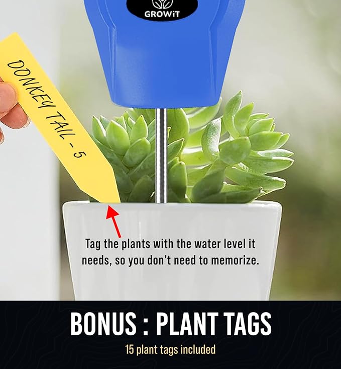 GROWIT Soil Water Monitor for Plants - Soil Moisture Meter | Hydrometer for Plants | Plant Moisture Meter Houseplants | Water Tester for Plants | Farming Indoor and Outdoor Plants-Blue