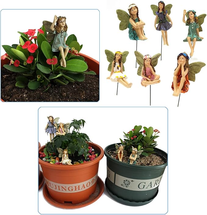 Miniature Fairies Figurines (6pcs) - Decor for Outdoor & Indoor Gardens & Homes, Vintage Resin, Lovely